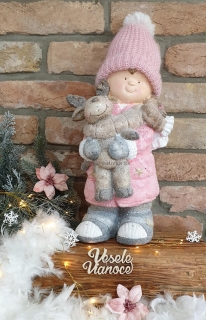 Zimné dievčatko so sobíkom z keramiky, 50cm, 1ks