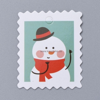 Tagy, štítky vianočné farebné z jednej strany 10ks v balíku, snehuliak