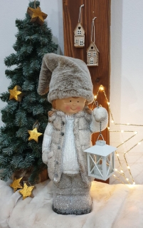 Zimné dievčatko s lampášikom z keramiky, 42cm, 1ks