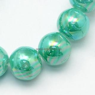 Voskované perly 40ks sklenené 6mm dúhové tm. zelené