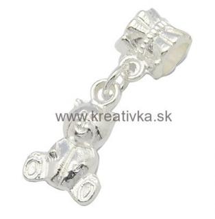 Prívesok štýl pandora, strieborná f., dĺžka:25mm, otvor:5mm, macko 1ks