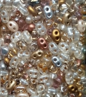 PRECIOSA Twin sklenené dvojdierkové perličky 50g, 2,5x5mm farebný mix č. 4