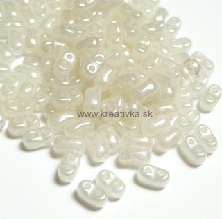 BI-BEADS sklenené dvojdierkové ČR korálky 10g (cca 130ks) 3x5,5mm biela perleť