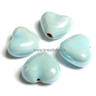 Ručne robené keramické korálky s perleťou srdce 12x14x8mm 1ks bl. modrá