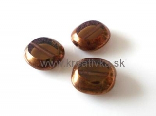 Sklenené ČR ploškované korálky placky 10x9mm dymový topaz s bronzom 1ks