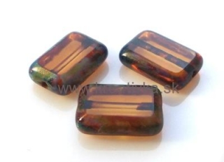 Sklenené ČR ploškované korálky 12x8mm topaz s travertínom 1ks