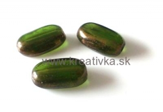 Sklenené ČR ploškované korálky 13x8mm olivín s bronzom 1ks