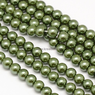 Environmental voskované sklenené perly, 40ks, 6mm, olivová zelená