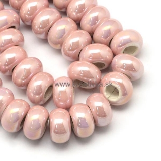 Ručne robené keramické korálky s perleťou, 12-13x6-7mm 1ks, ružová