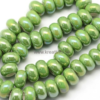 Ručne robené keramické korálky s perleťou, 12-13x6-7mm 1ks, zelená