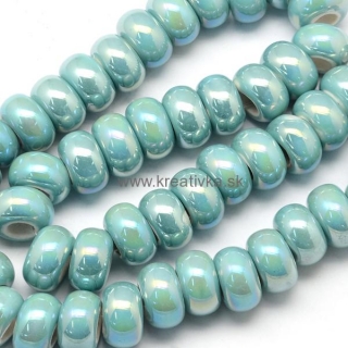 Ručne robené keramické korálky s perleťou, 12-13x6-7mm 1ks, aqua