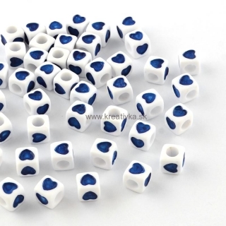 Plastové korálky srdiečka kocky 10ks 7x7x7mm modré