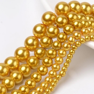 Voskované perly 50g sklenené MIX veľkostí 4-12mm, zlatá