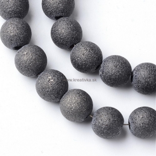 Sklenené korálky pieskované, 8mm, 20ks metalický efekt čierna