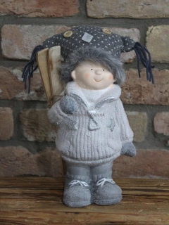 Zimný chlapček z keramiky, 28cm, 1ks