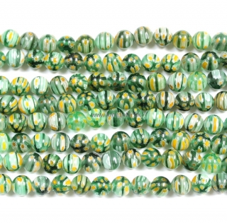 Korálky MILLEFIORI, 10mm zelená 1ks