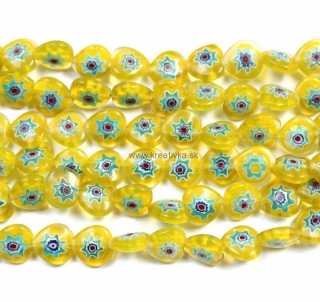 Korálky MILLEFIORI srdiečko, 10x10mm žlté, balík 10ks