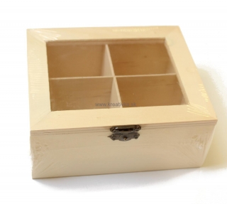 Box na čaj- sklenený vrch, 4 priečinky, 16x14x6,5cm 1ks