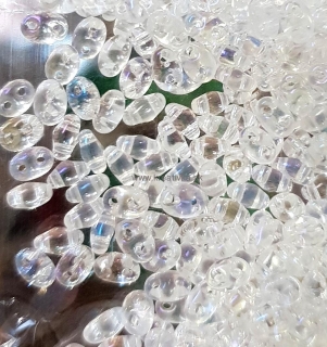 PRECIOSA Twin sklenené dvojdierkové perličky AB odlesk 50g, 2,5x5mm č. 33