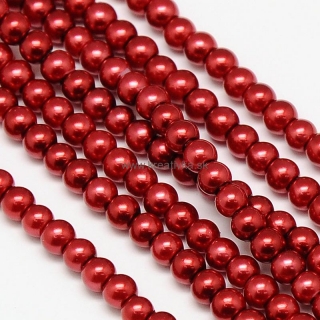 Environmental voskované sklenené perly, 50ks, 4mm, tm. červená
